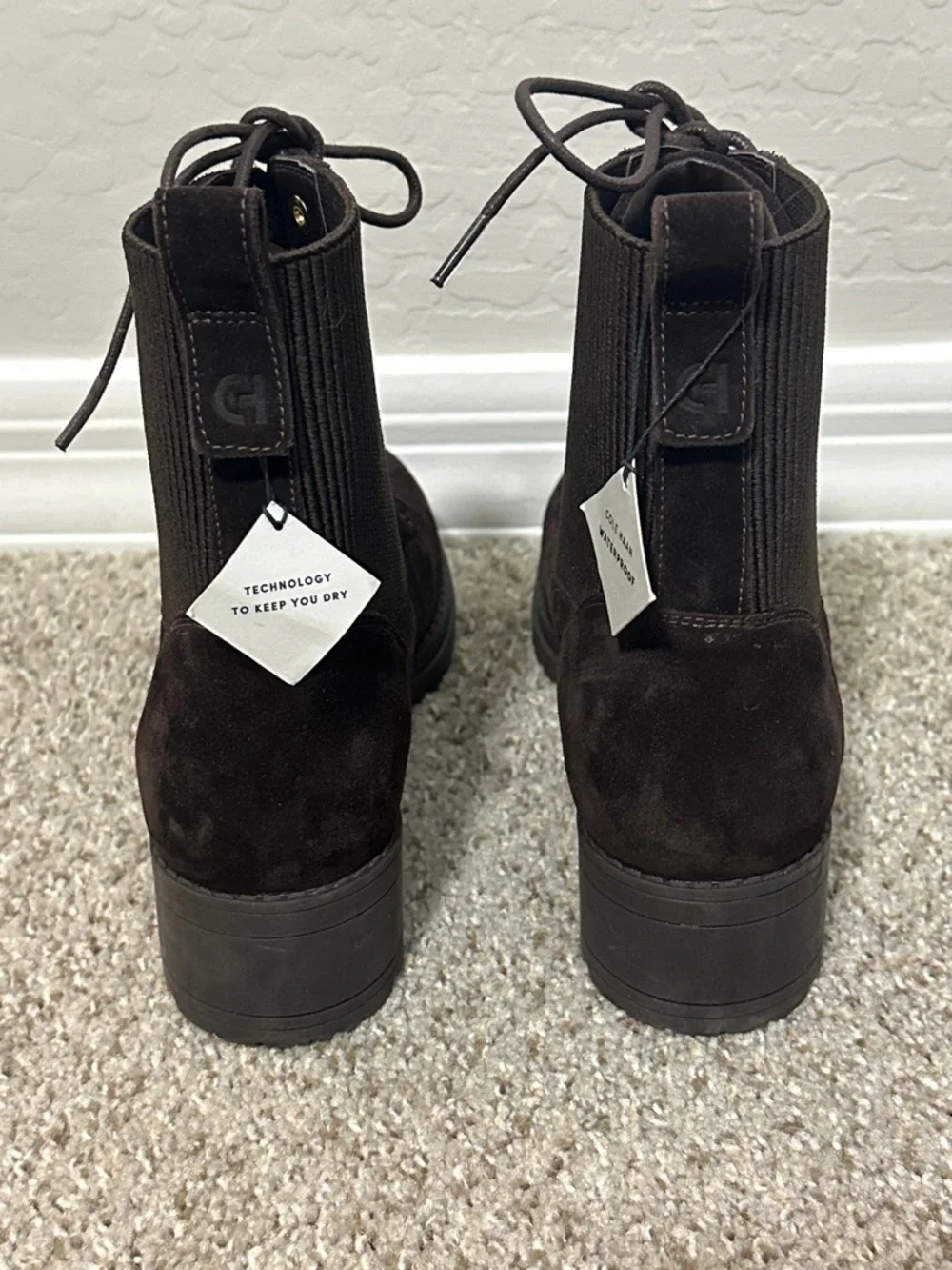 Cole Haan NEW Chocolate Brown Suede Waterproof Lace Up Combat Boots Size 8.5